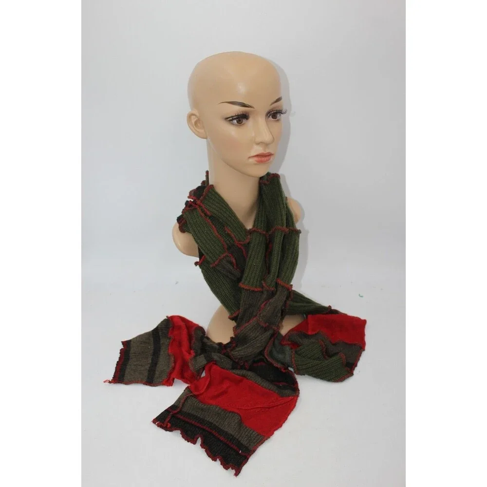 Scarf Upcycled Red Brown Green Sweaters Winter Wedding Aprx 9' Long Handmade
